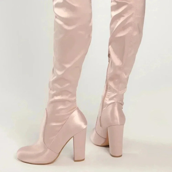 NWOT Lulus So Much Yes Champagne Satin Over the‎ Knee Boots - Picture 4 of 4